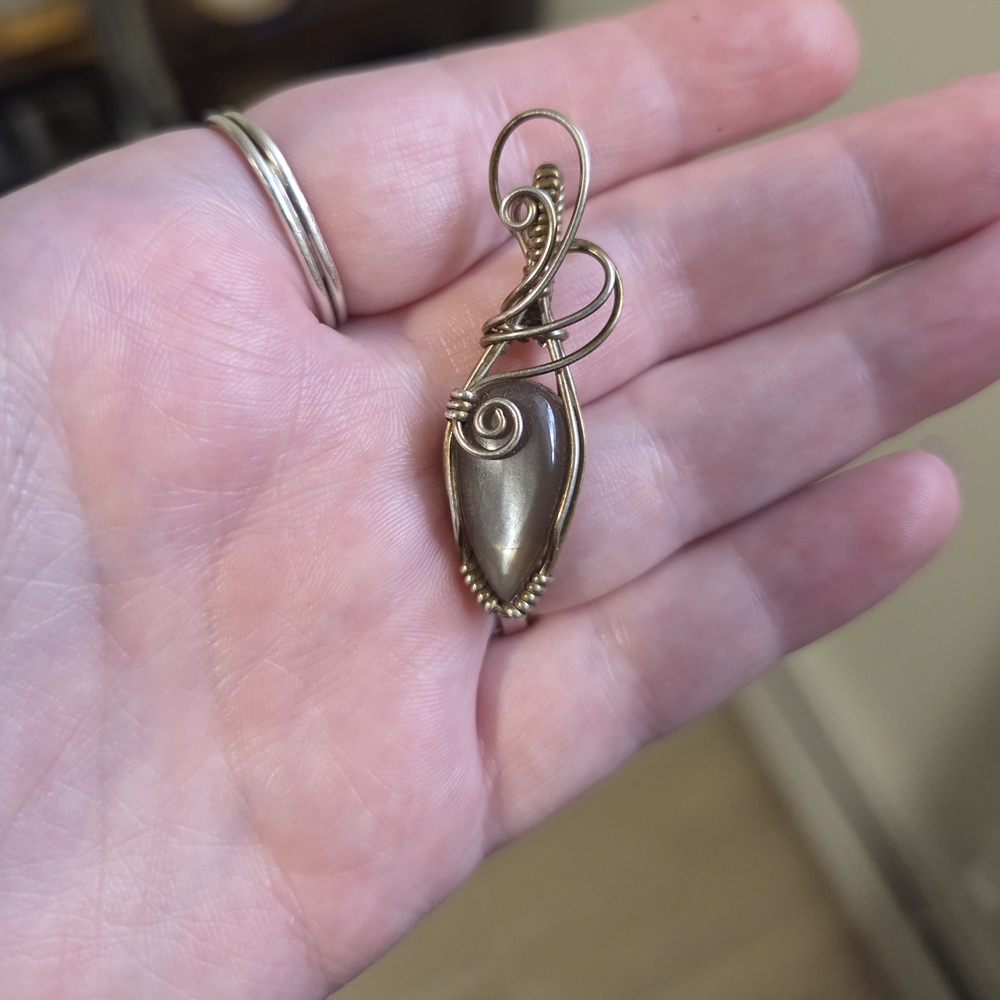 Grey Moonstone Pendant Wirewrapped In Sterling Silver